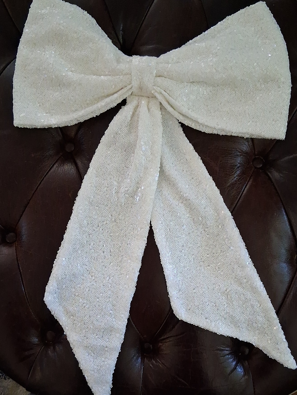 White Sequin Bow Accent